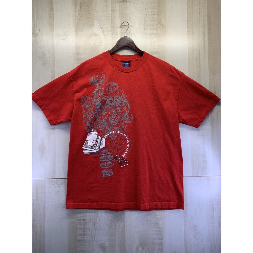 Men’s XL Vintage 2000s RUFF RYDERS Paper Team T-Shirt Rap Red  Short Sleeve-5342